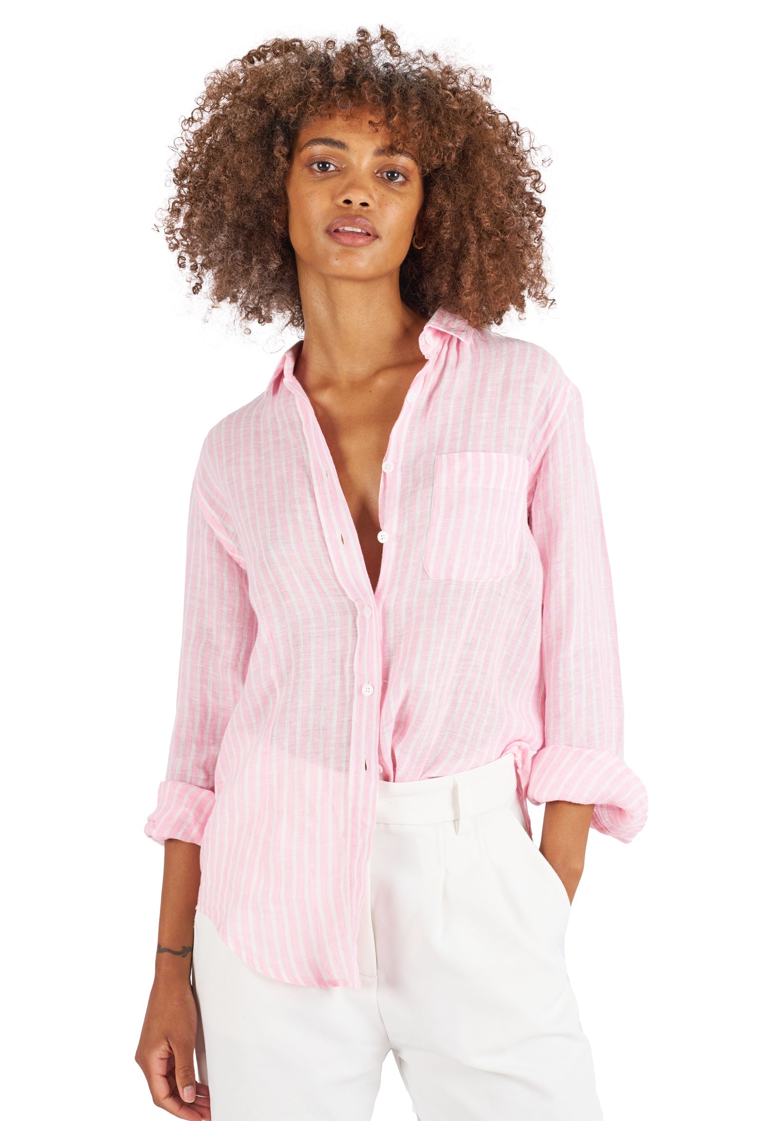 Pink and shops white striped dress shirt