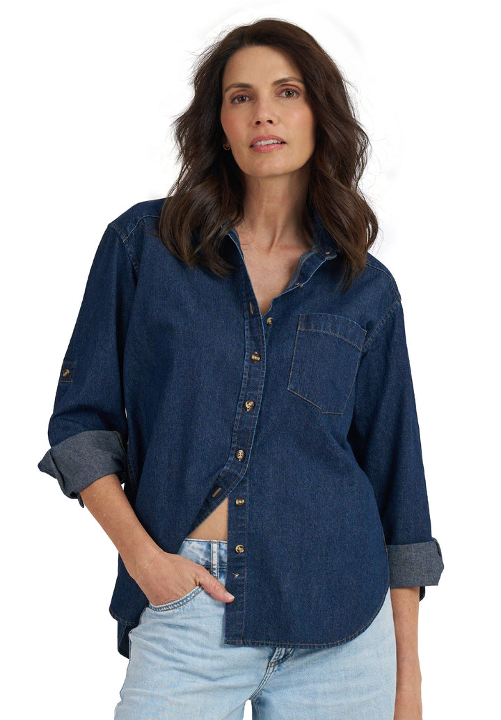 Denime Dark Blue Linen Shirt