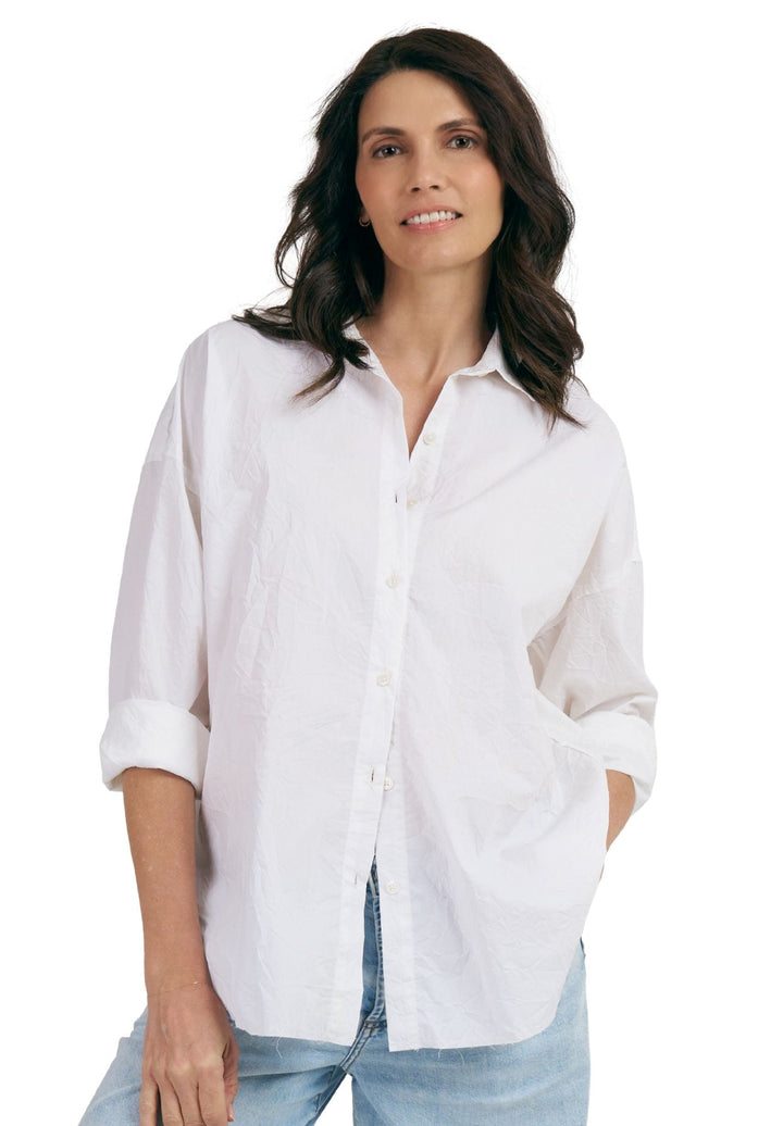 Exal-Cotton White Oversized Frayed Edge Cotton Shirt