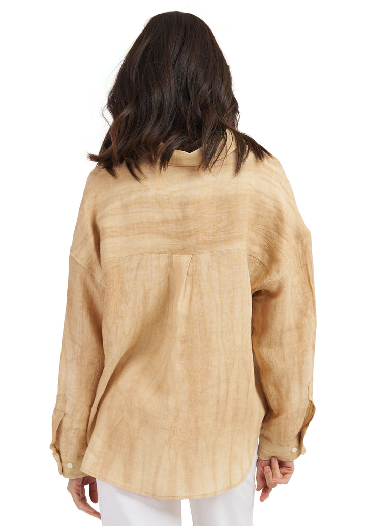 Exalina Beige Tie-Dye Crinkle Linen Shirt