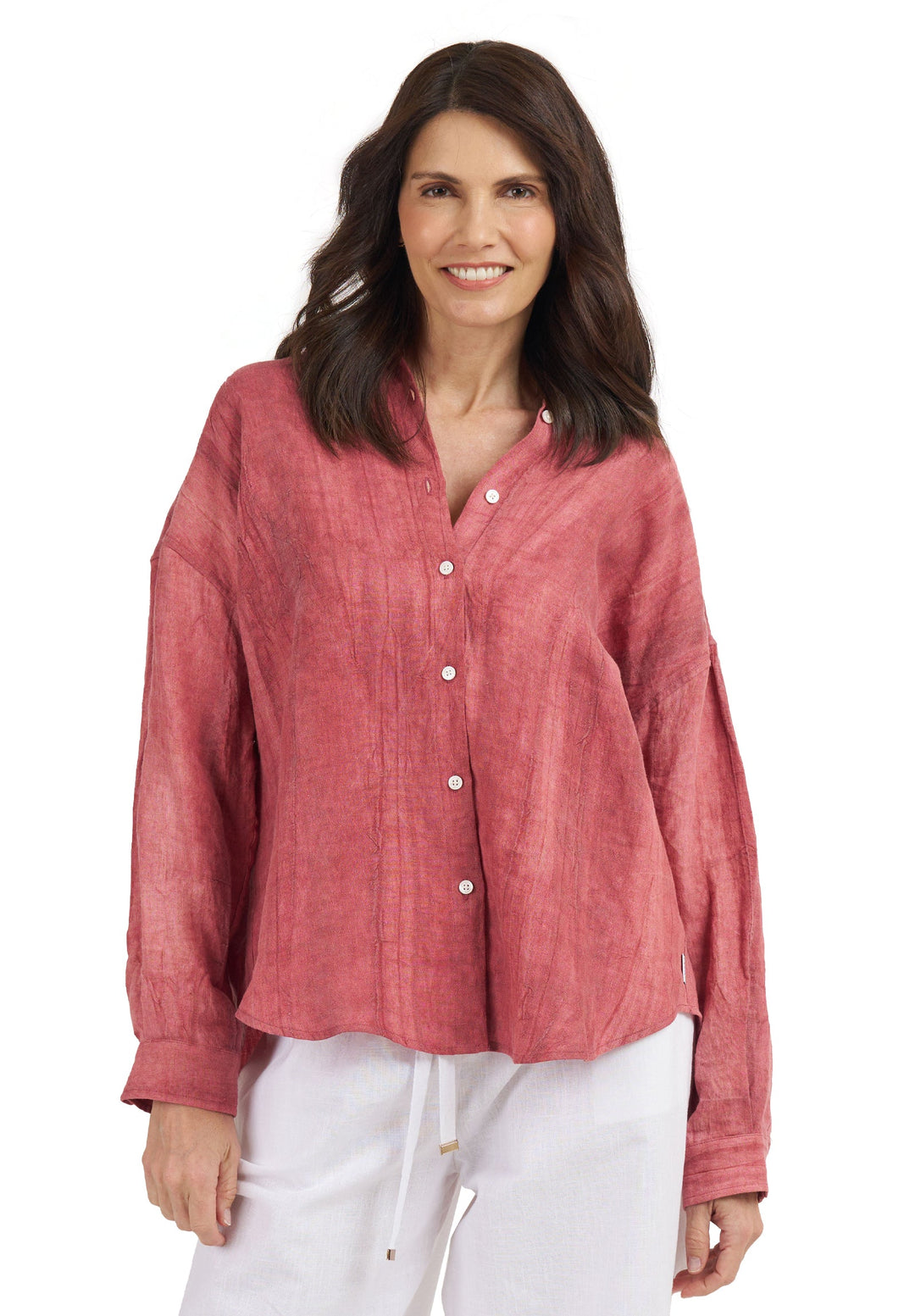 Exalina Washed Red Tie-Dye Crinkle Linen Shirt