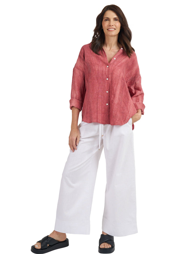 Exalina Washed Red Tie-Dye Crinkle Linen Shirt