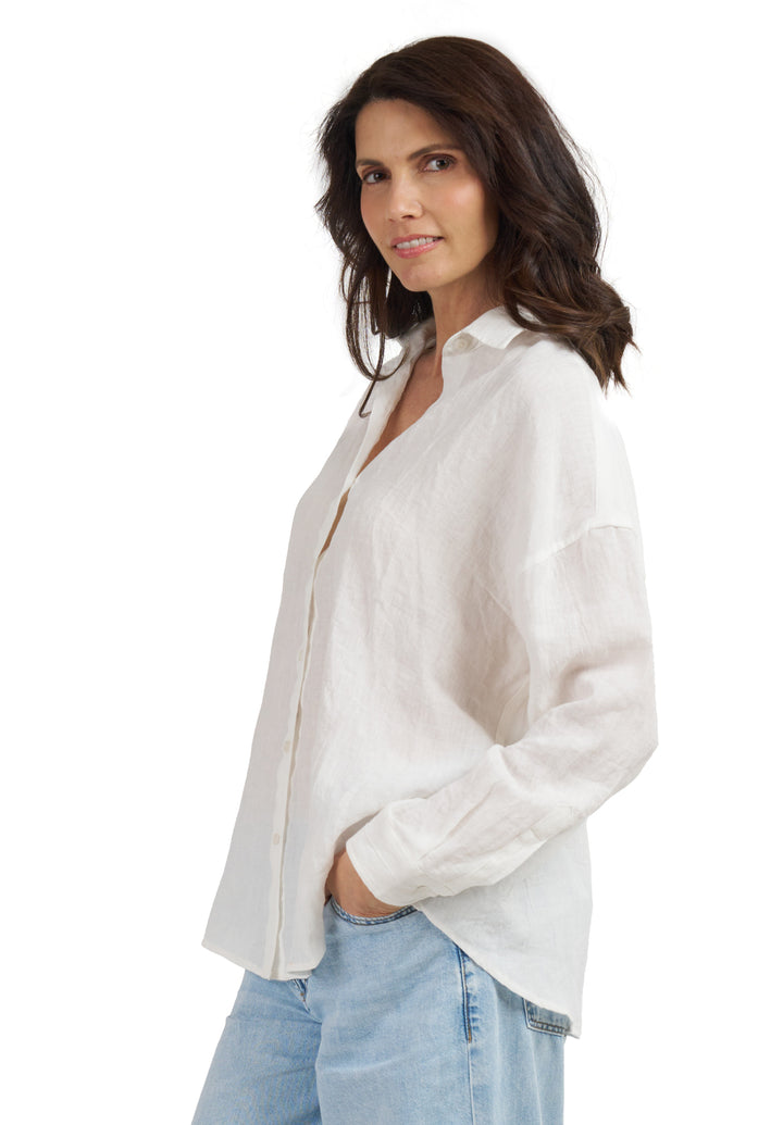 Exalina White Tie-Dye Crinkle Linen Shirt