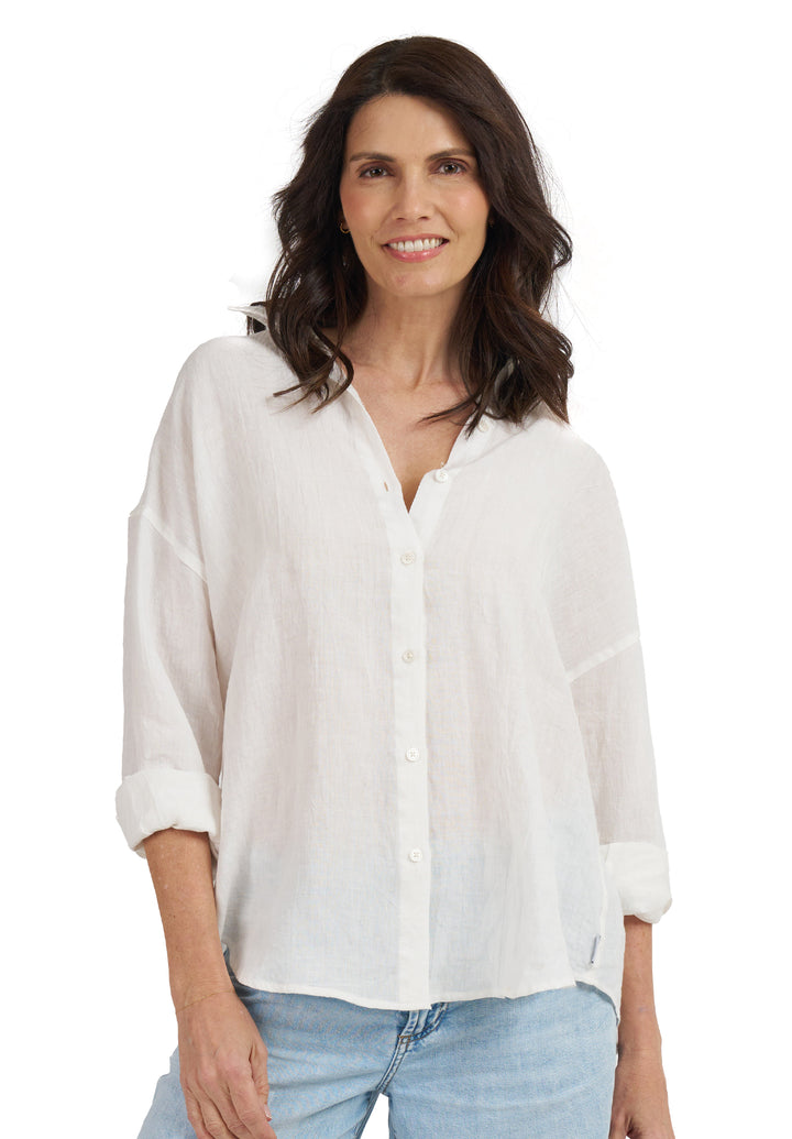 Exalina White Tie-Dye Crinkle Linen Shirt