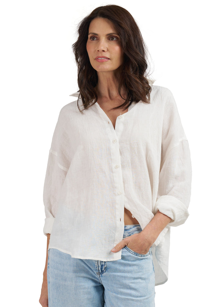 Exalina White Tie-Dye Crinkle Linen Shirt