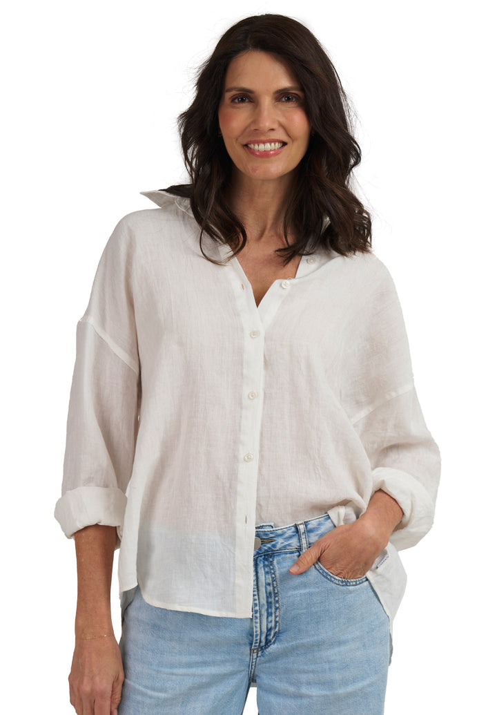 Exalina White Tie-Dye Crinkle Linen Shirt