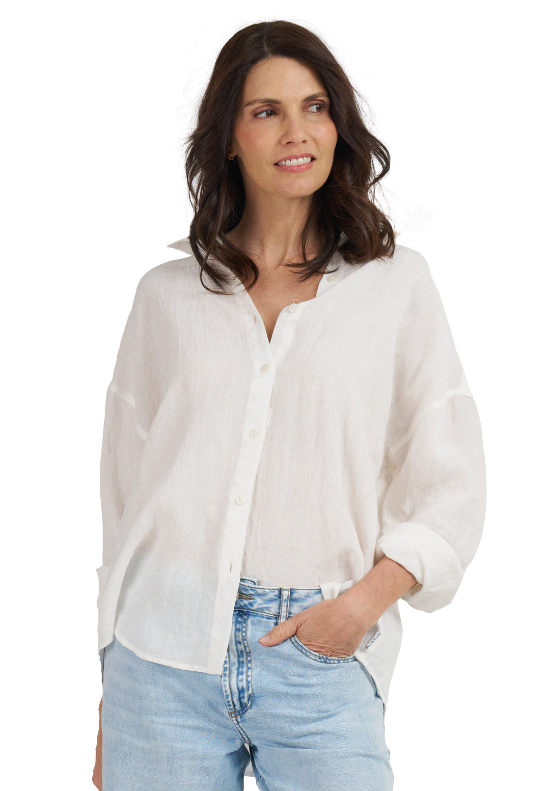 Exalina White Tie-Dye Crinkle Linen Shirt