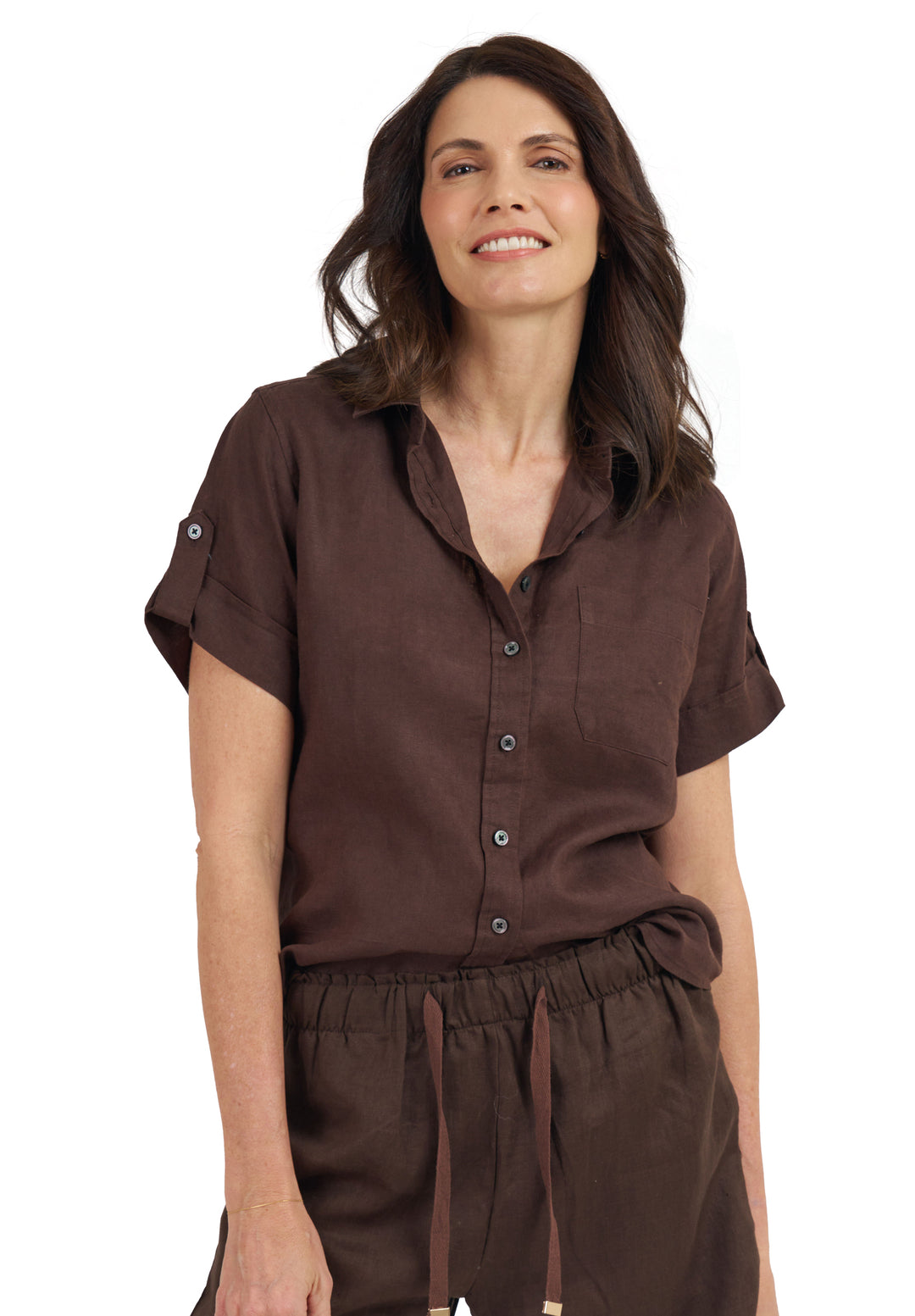 Febe-SS Coffee Linen Camp Shirt