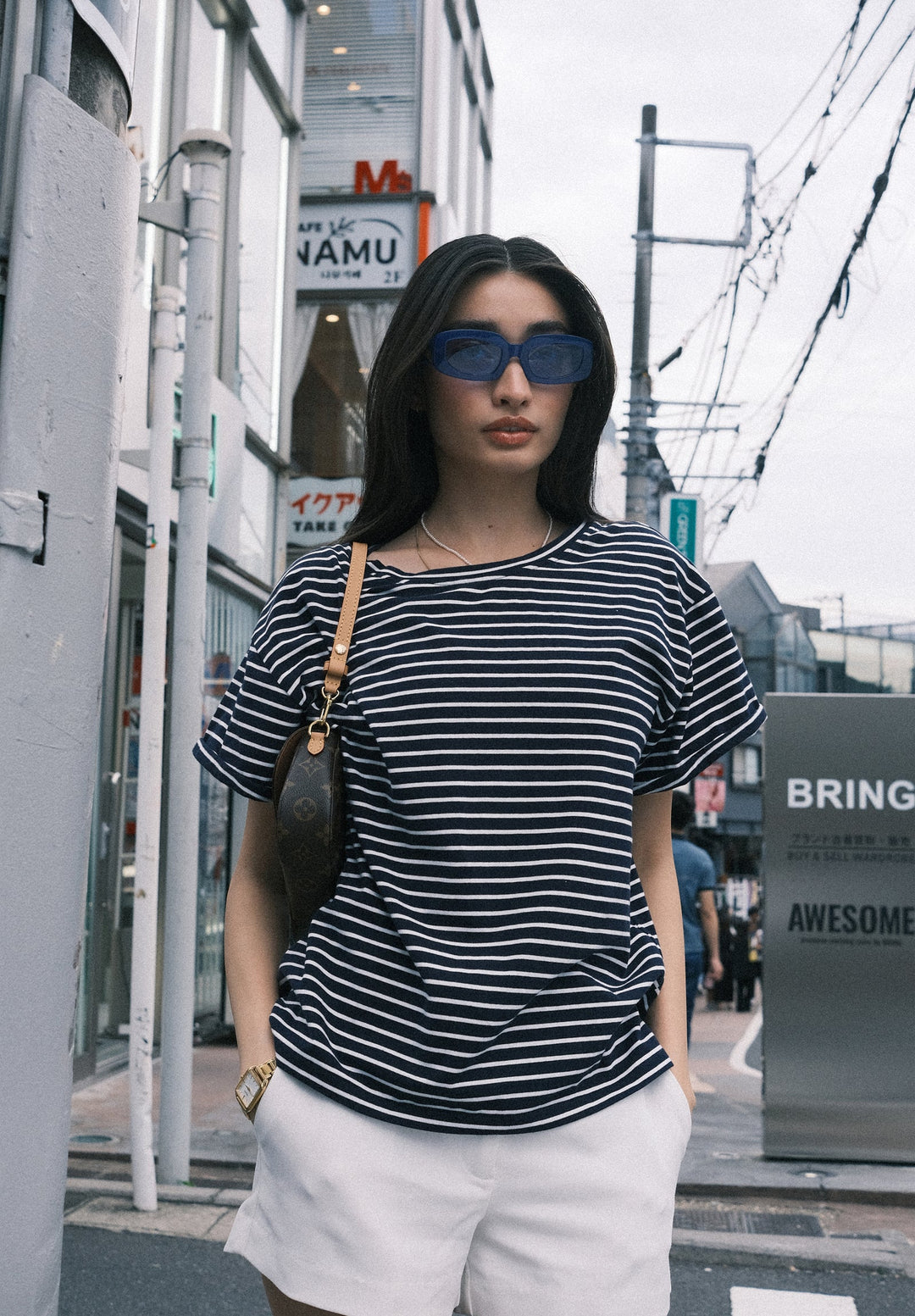 Francy Navy Stripes Rolled Sleeve T-Shirt