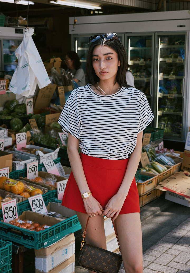 Francy Black Stripes Rolled Sleeve T-Shirt