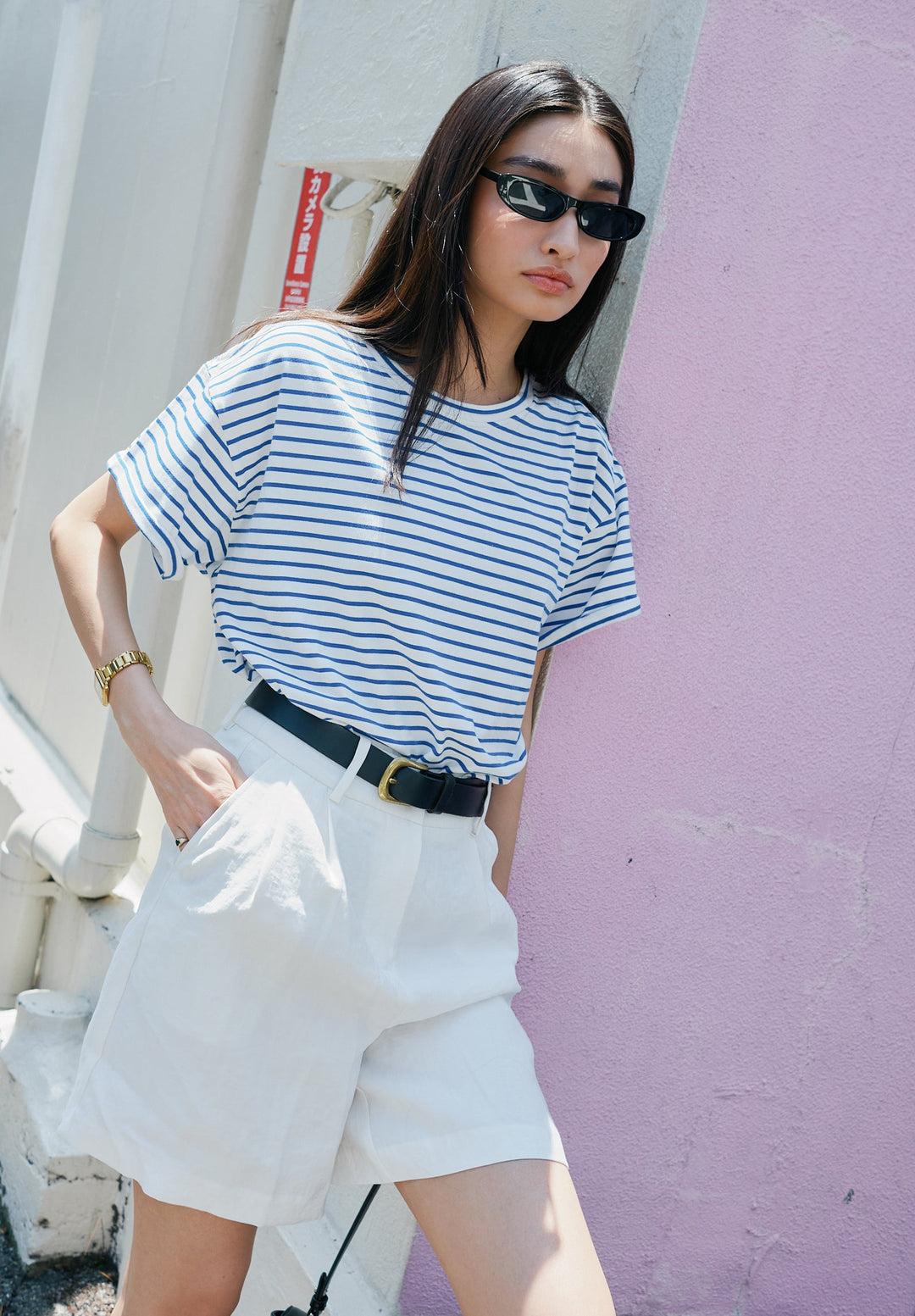 Francy Royal Blue Stripes Rolled Sleeve T-Shirt