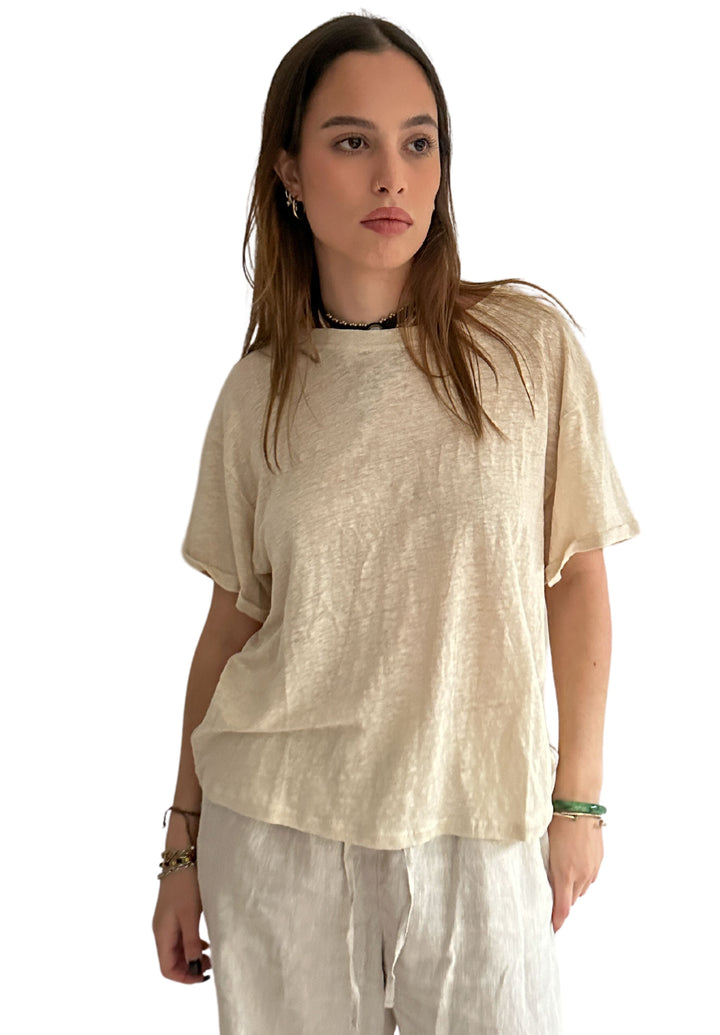 Francy-Linen Natural Rolled Sleeve T-Shirt