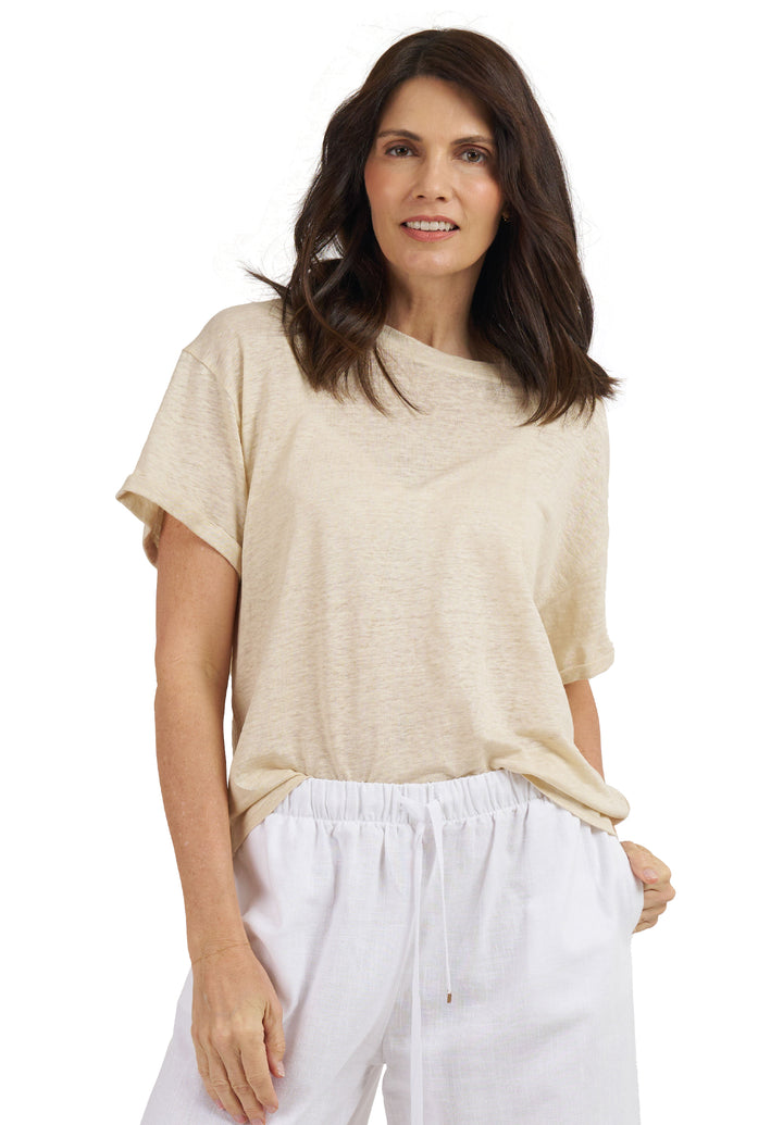 Francy-Linen Natural Rolled Sleeve T-Shirt