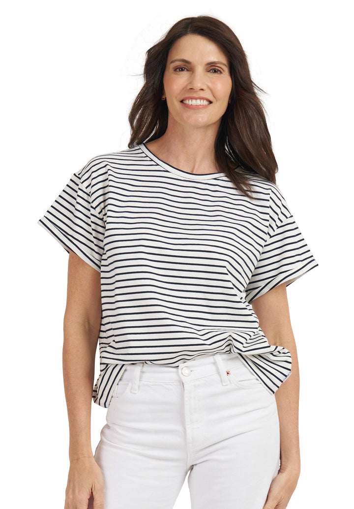 Francy Black Stripes Rolled Sleeve T-Shirt