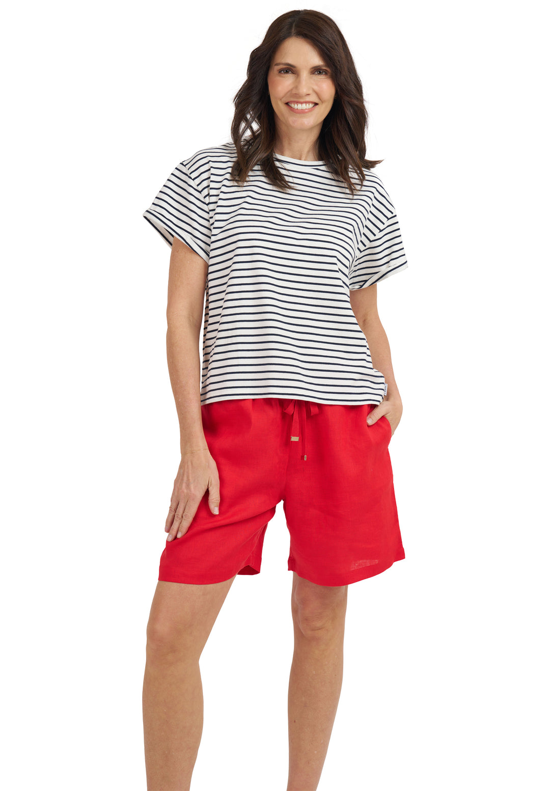 Francy White Navy Stripes Rolled Sleeve T-Shirt