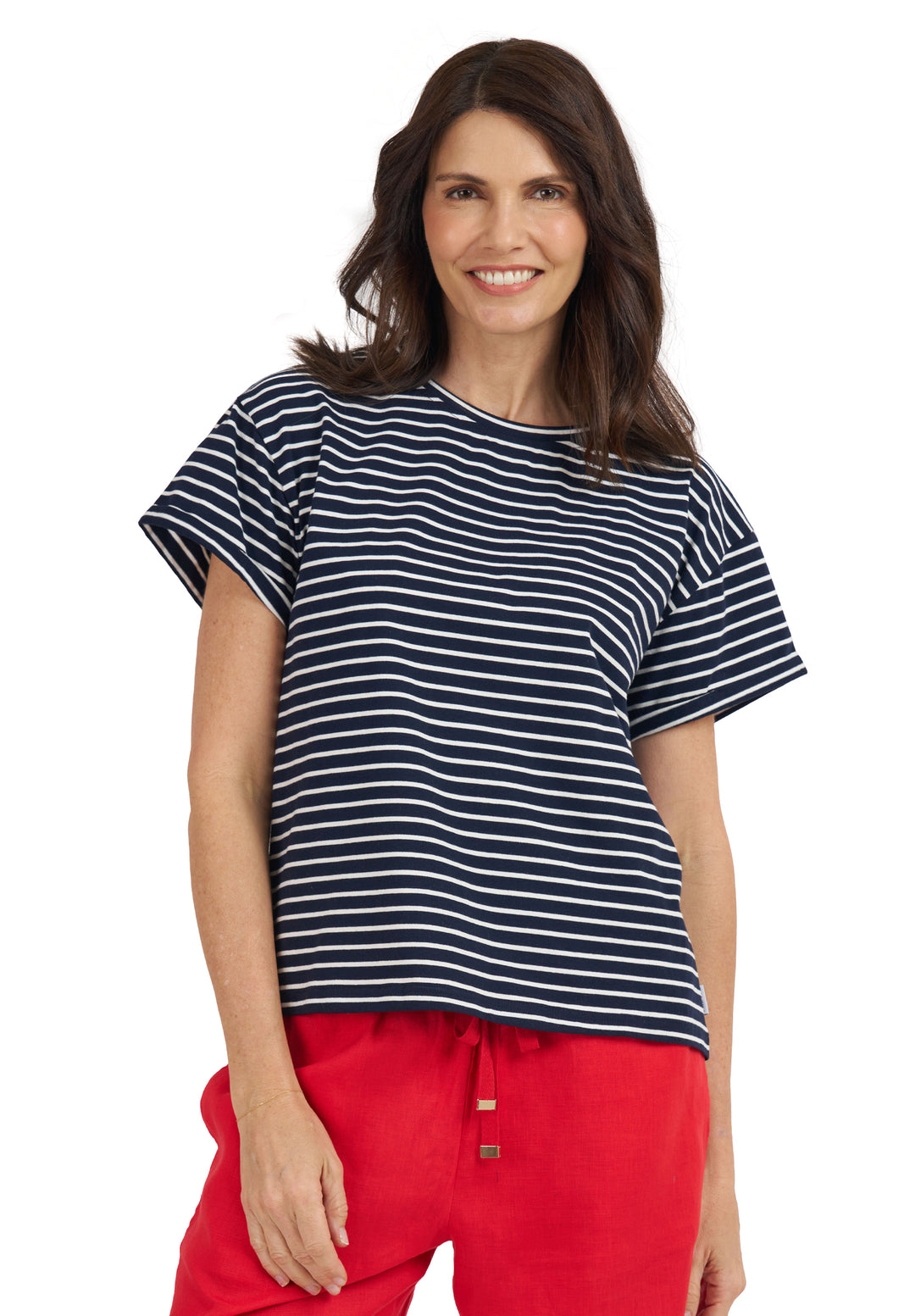 Francy Navy Stripes Rolled Sleeve T-Shirt