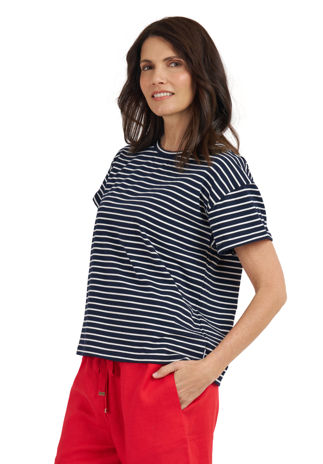 Francy Navy Stripes Rolled Sleeve T-Shirt