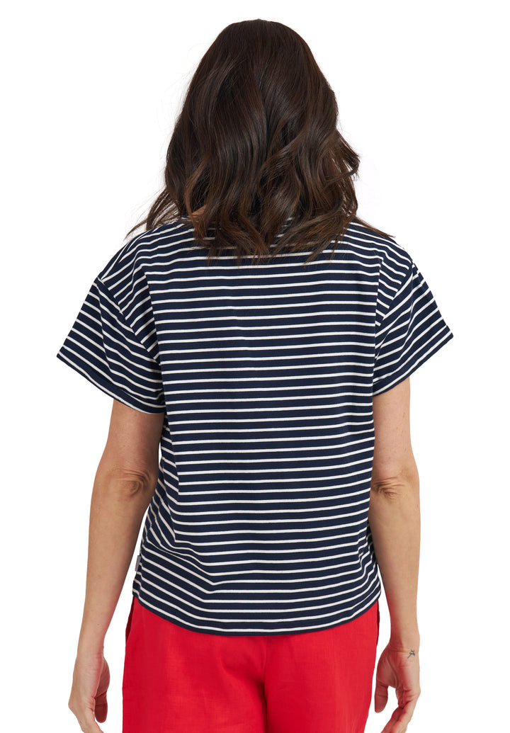 Francy Navy Stripes Rolled Sleeve T-Shirt