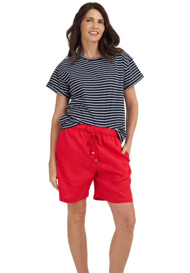 Francy Navy Stripes Rolled Sleeve T-Shirt