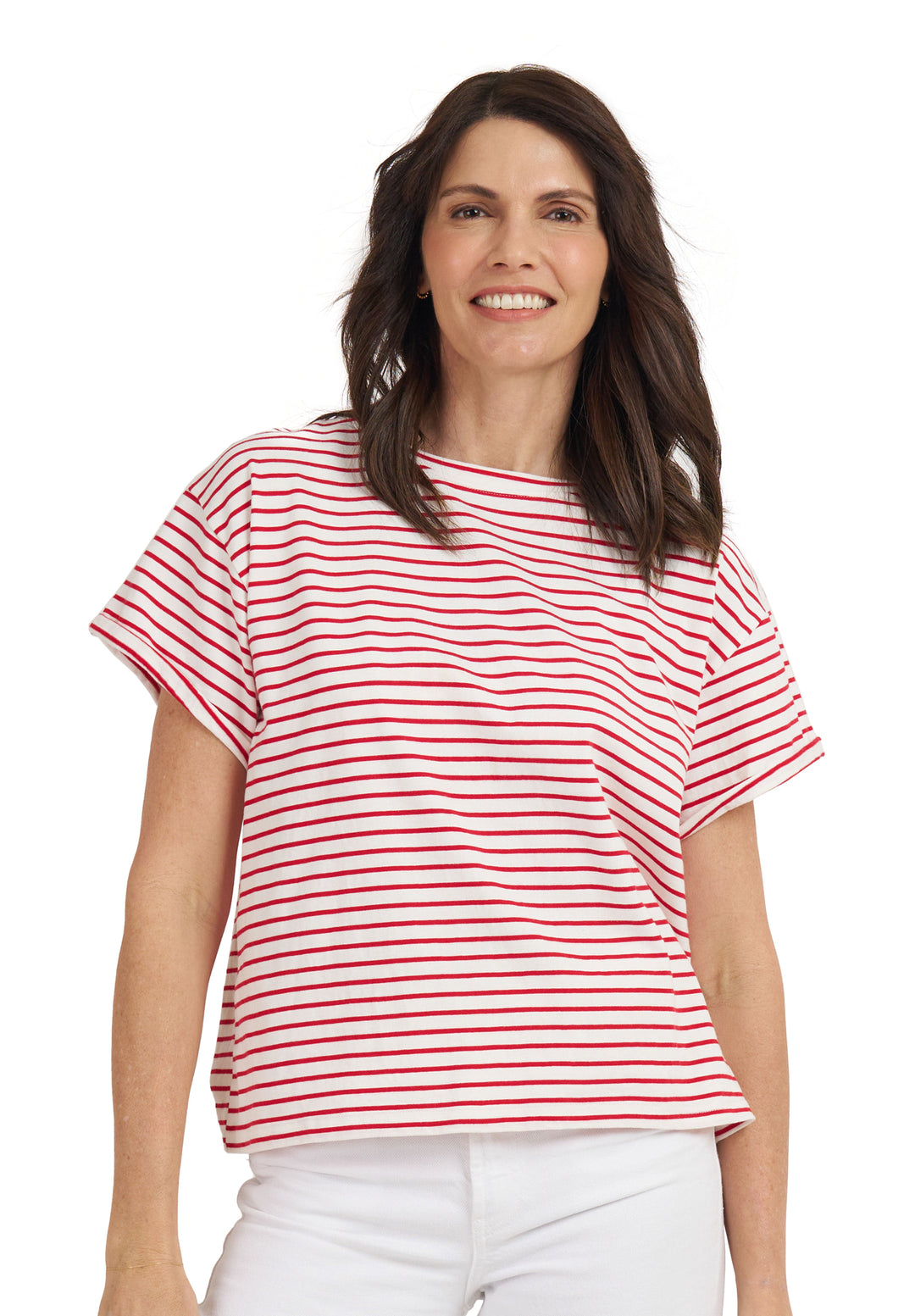 Francy Red Stripes Rolled Sleeve T-Shirt