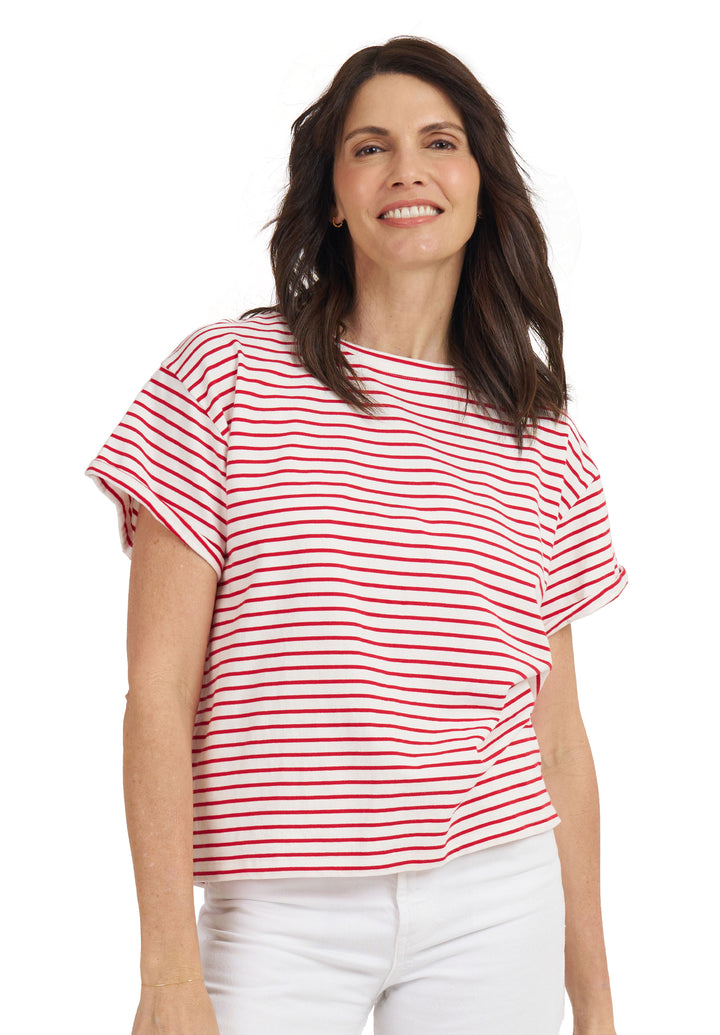 Francy Red Stripes Rolled Sleeve T-Shirt