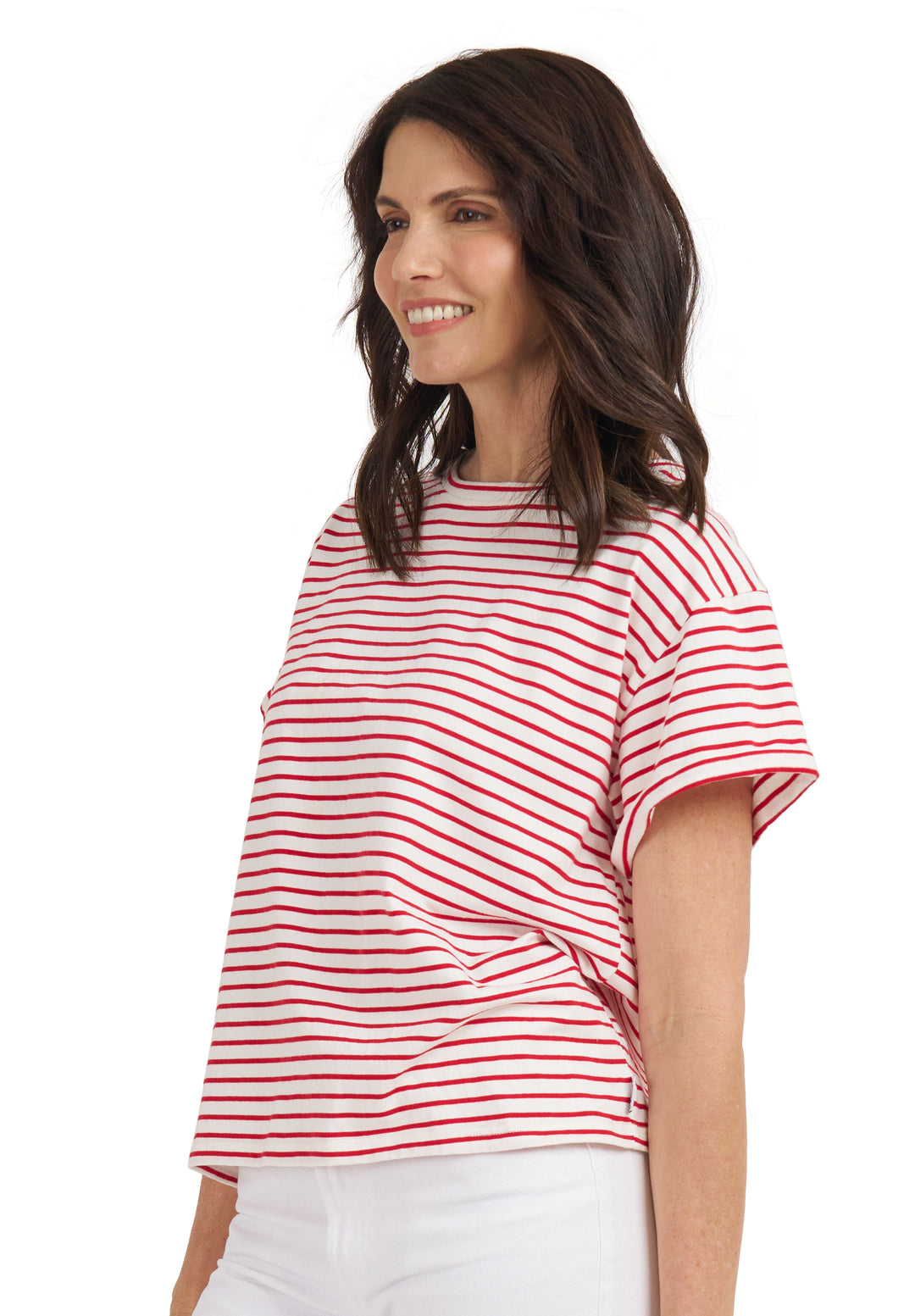 Francy Red Stripes Rolled Sleeve T-Shirt