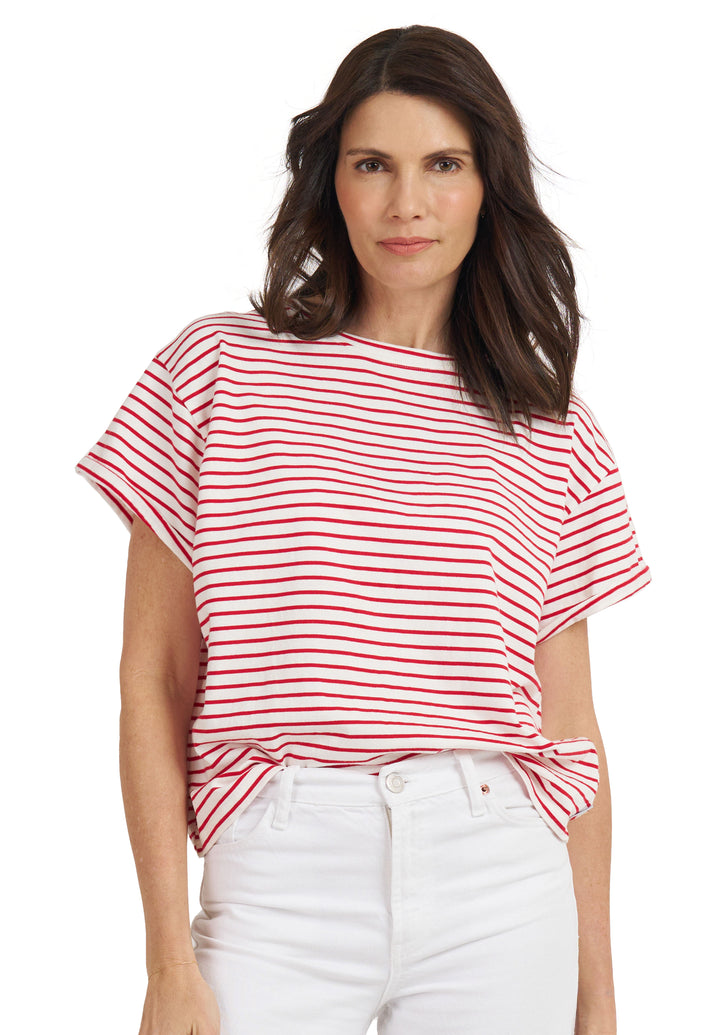 Francy Red Stripes Rolled Sleeve T-Shirt