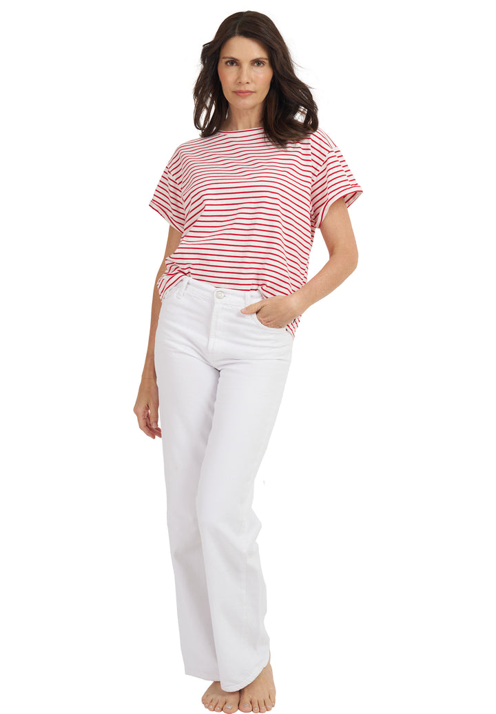 Francy Red Stripes Rolled Sleeve T-Shirt