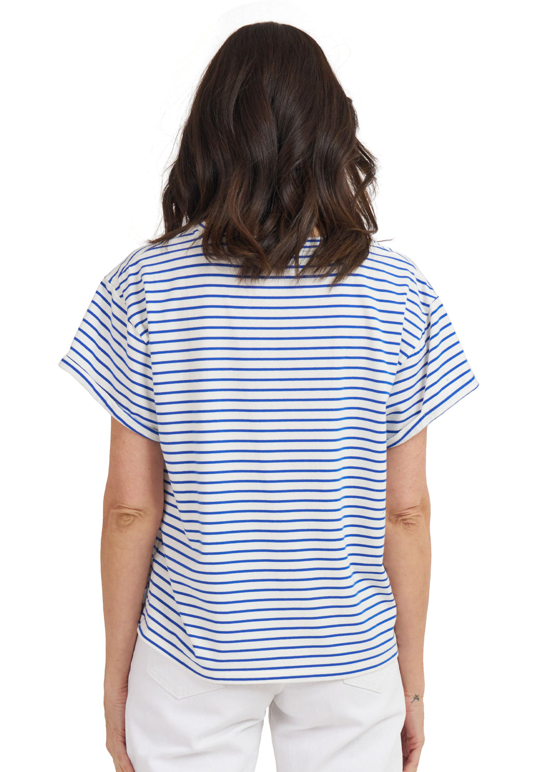 Francy Royal Blue Stripes Rolled Sleeve T-Shirt