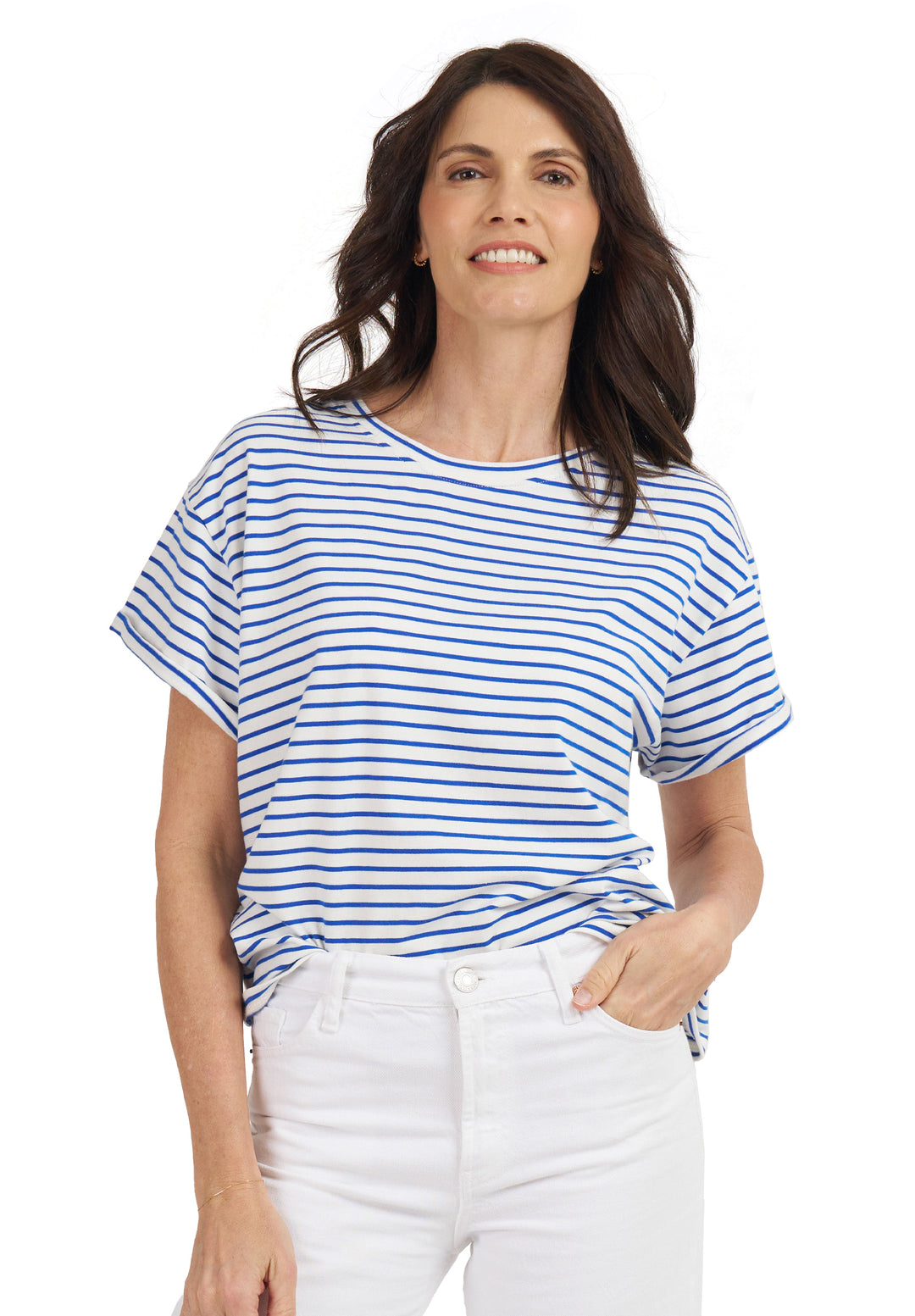 Francy Royal Blue Stripes Rolled Sleeve T-Shirt