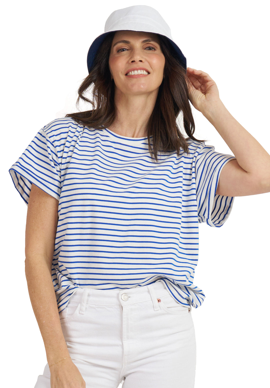 Francy Royal Blue Stripes Rolled Sleeve T-Shirt