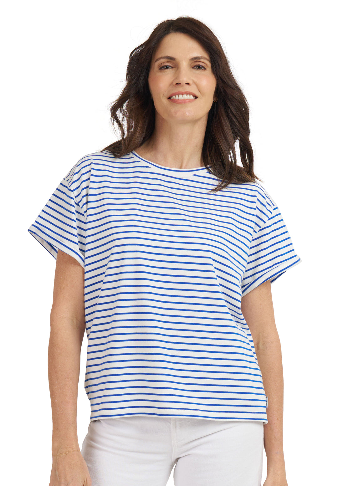 Francy Royal Blue Stripes Rolled Sleeve T-Shirt