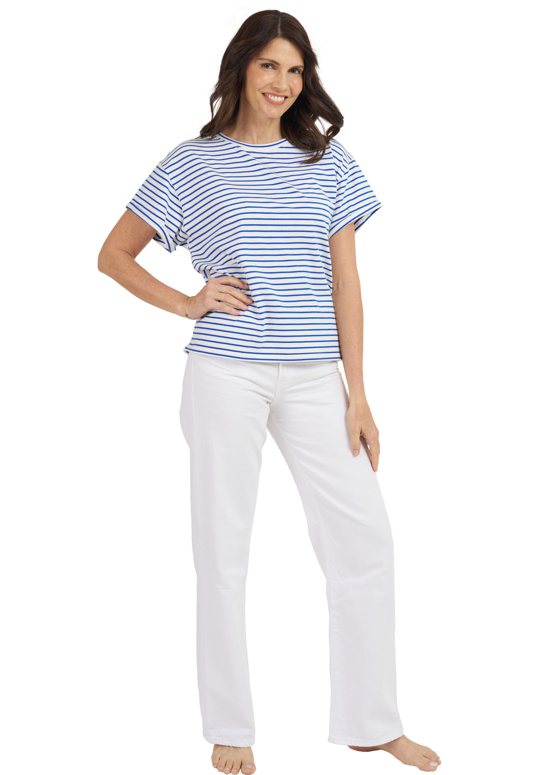 Francy Royal Blue Stripes Rolled Sleeve T-Shirt