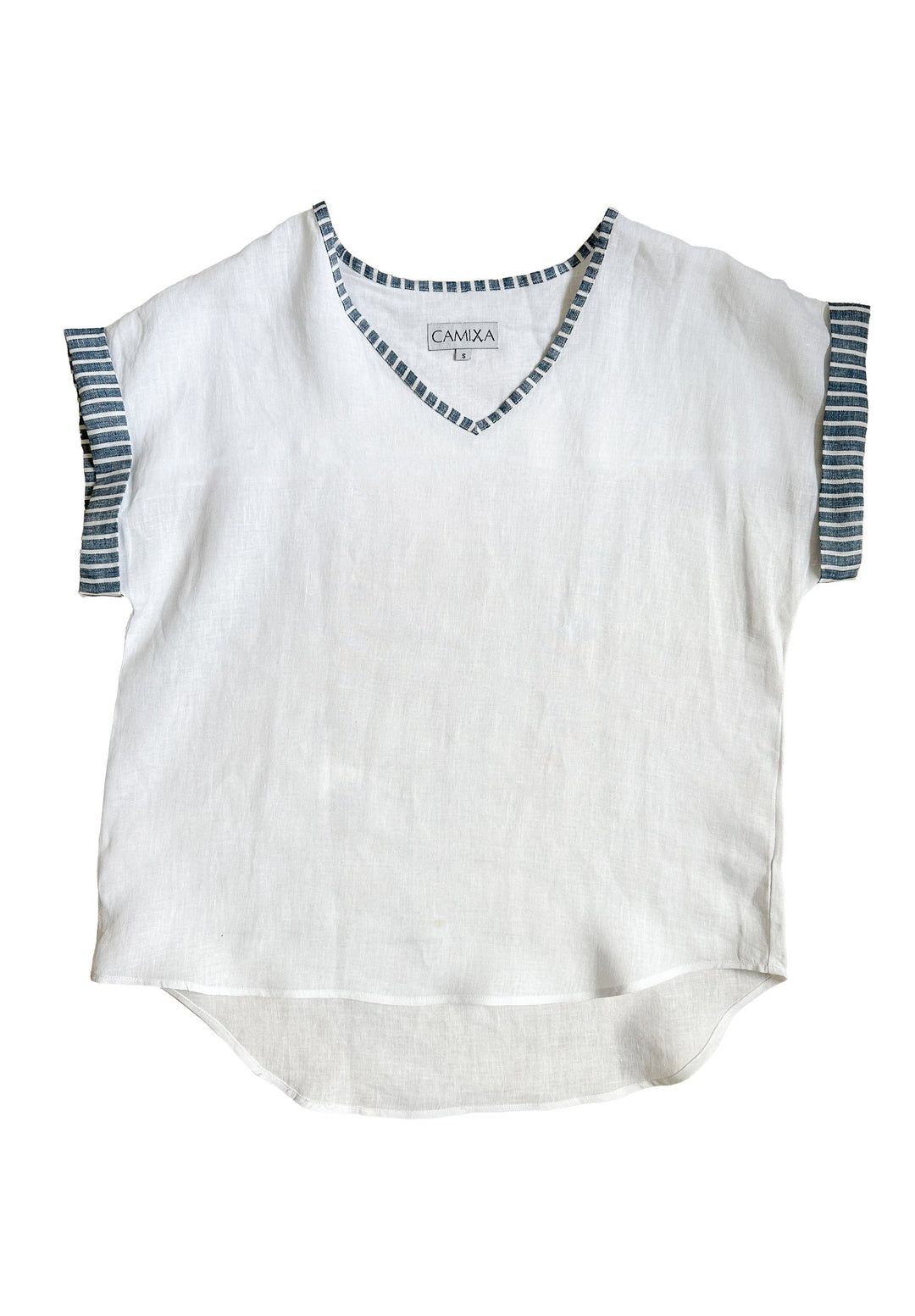 Martina Indigo Stripes Contrast Linen T-Shirt