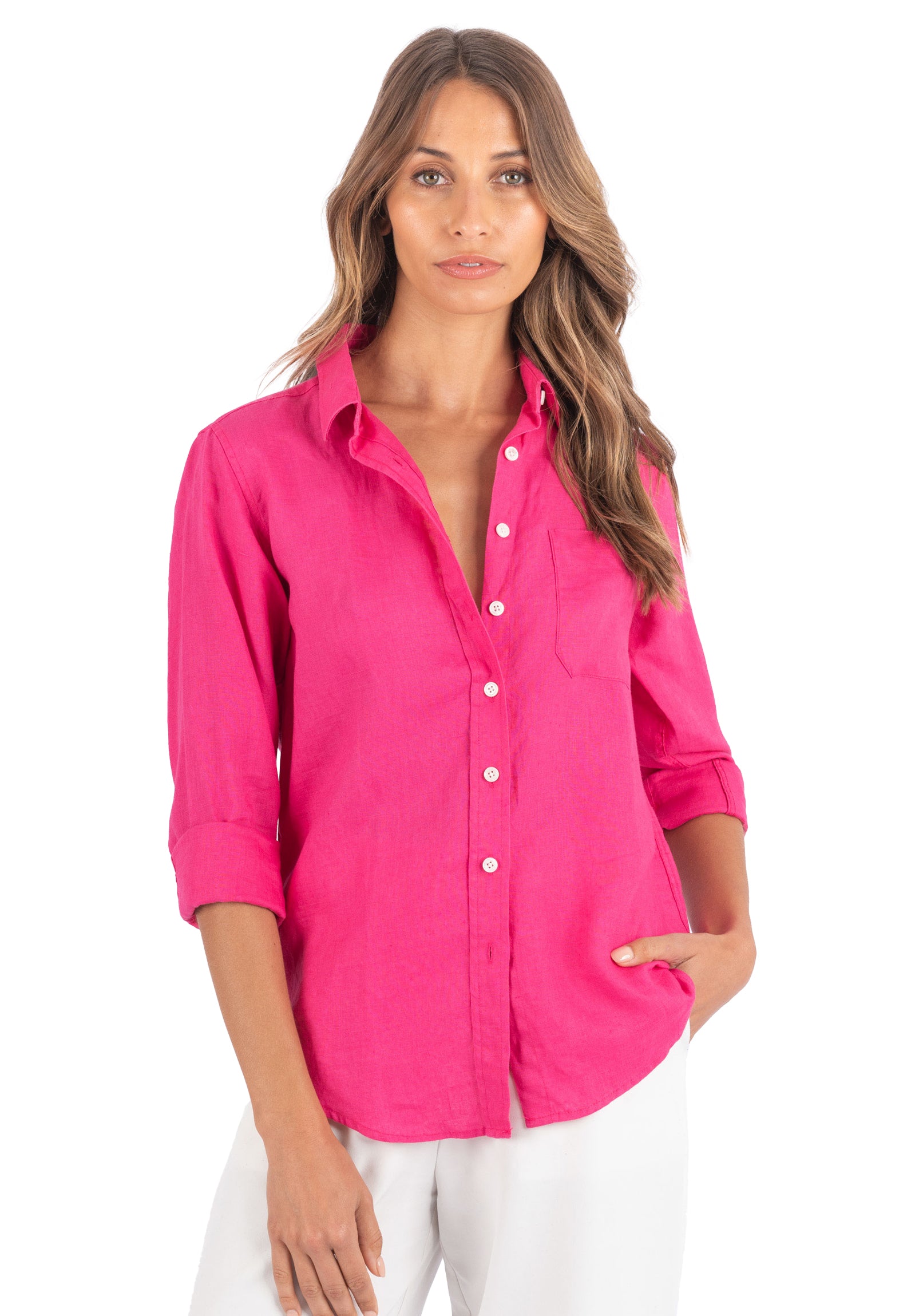 Iris Hot Pink, Relaxed Linen Shirt – CAMIXA USA