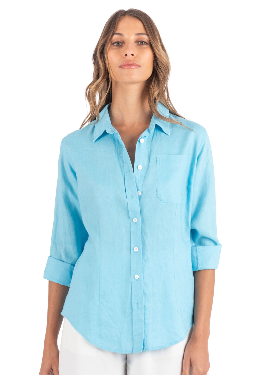 Iris Turquoise Relaxed Fit Linen Shirt – camixa.com