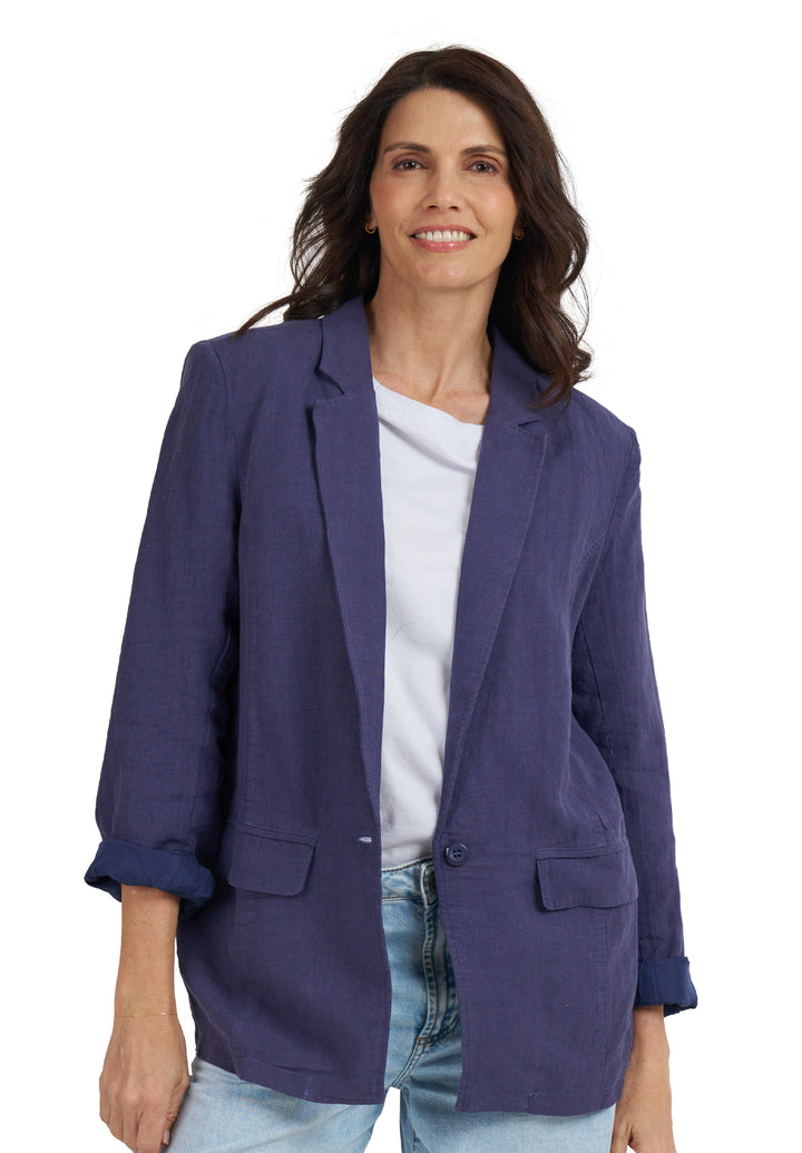 Jackie Blue Oversized Blazer in Pure Linen