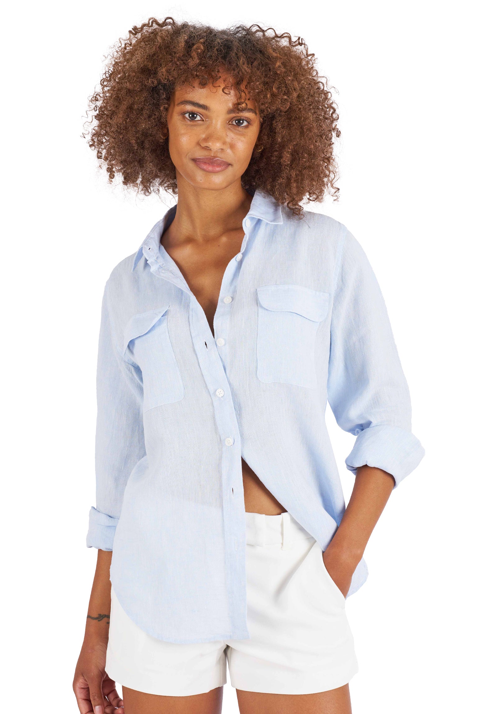 Lete-Linen Sky Blue Relaxed Linen Shirt With Pockets – camixa.com