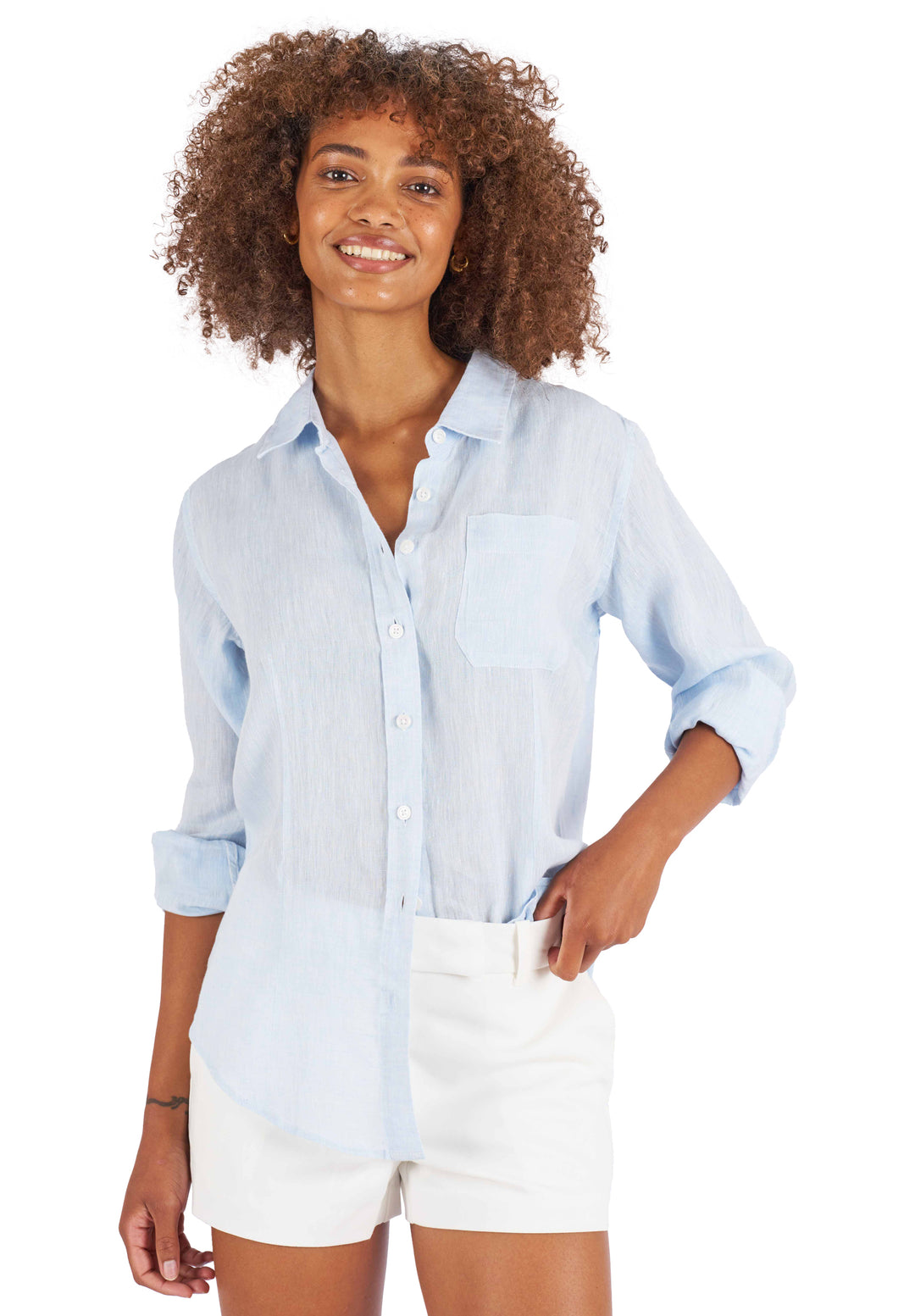 Lina Azure Melange, Slim-Fit Linen Shirt –