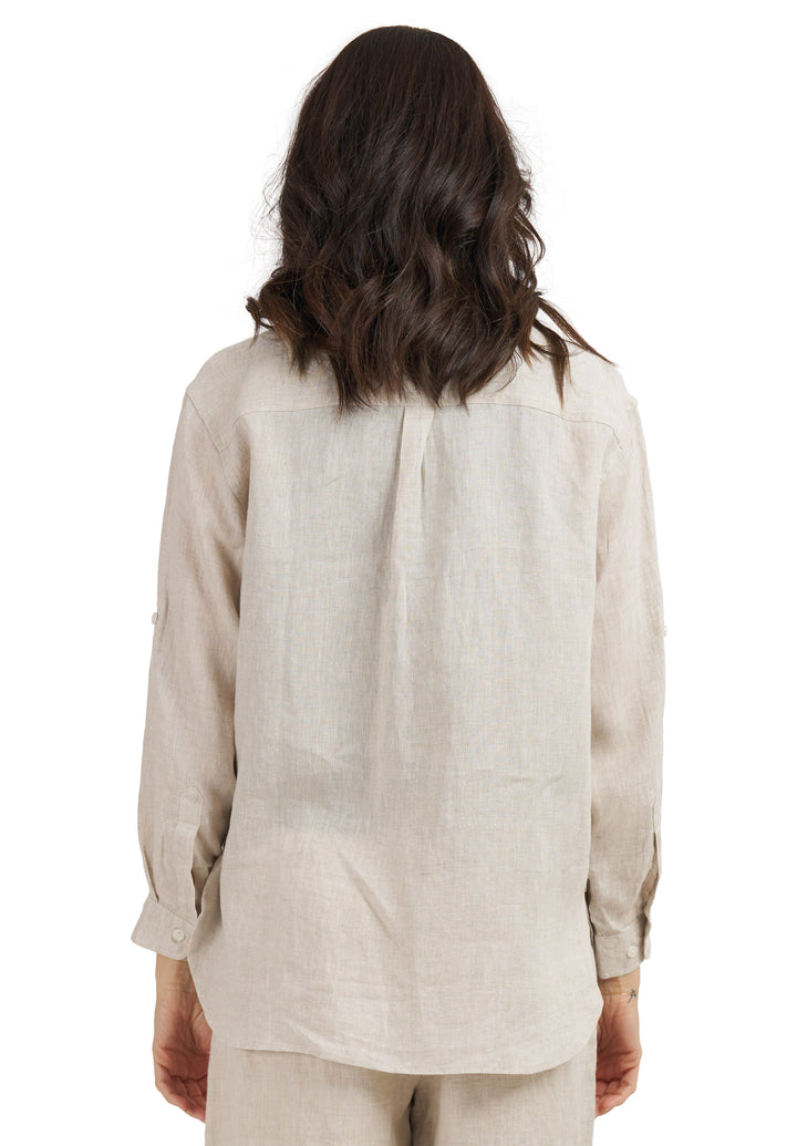 Luna Oat Oversized Linen Shirt with Pockets