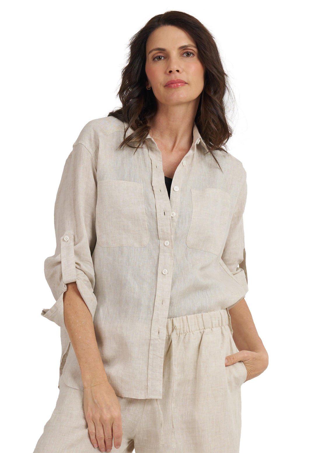 Luna Oat Oversized Linen Shirt with Pockets