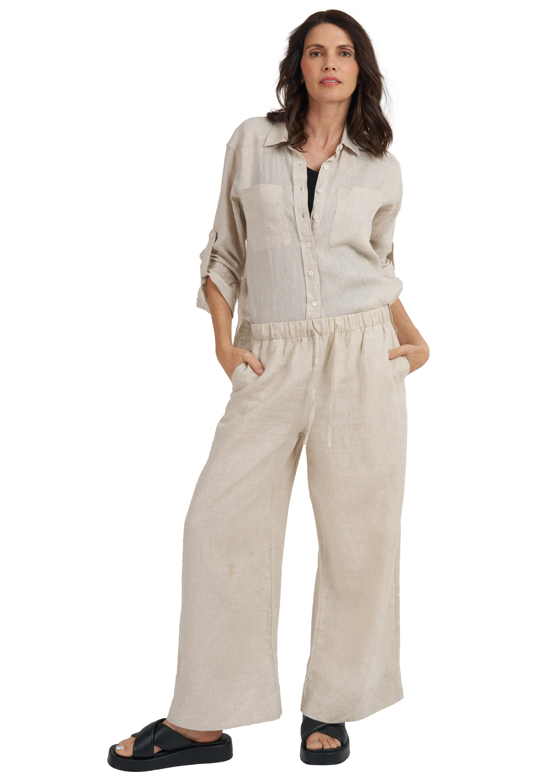 Luna Oat Oversized Linen Shirt with Pockets