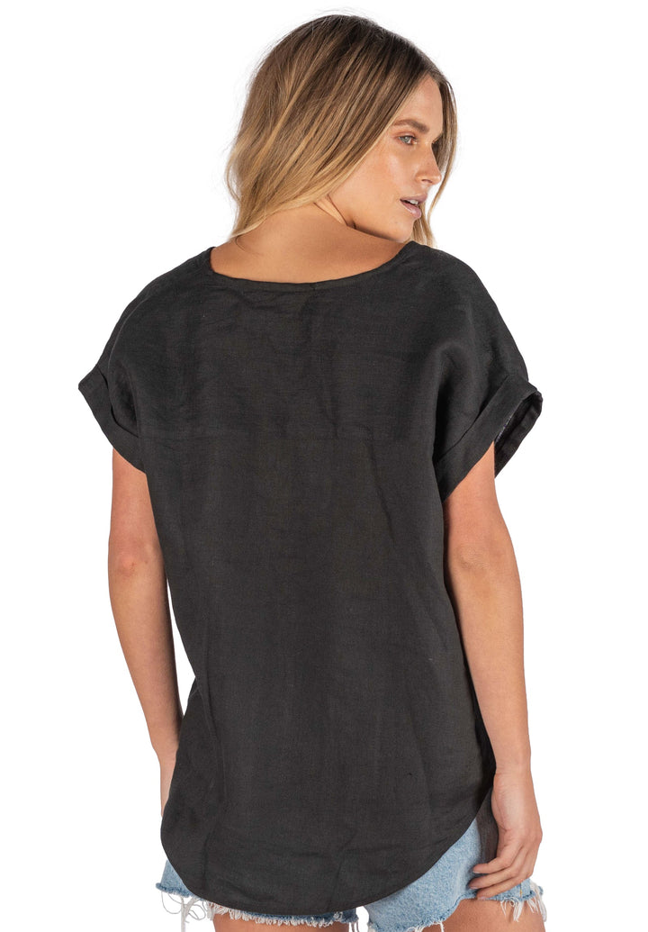 Martina Black, Sand Washed Linen T-Shirt