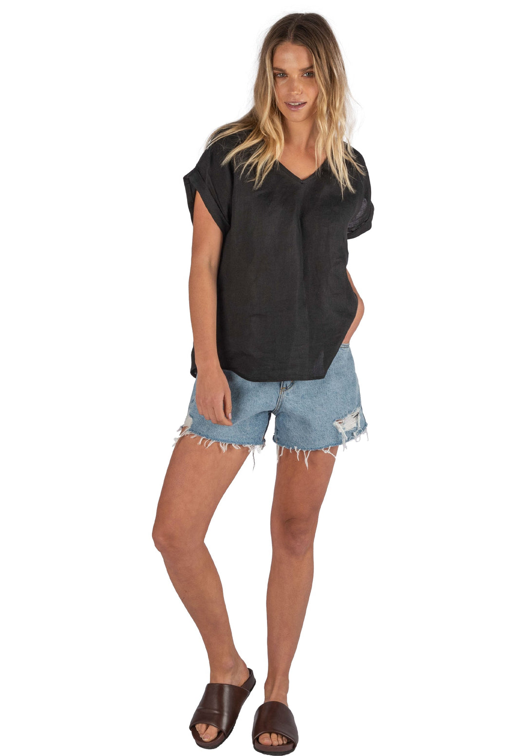 Martina Black, Sand Washed Linen T-Shirt