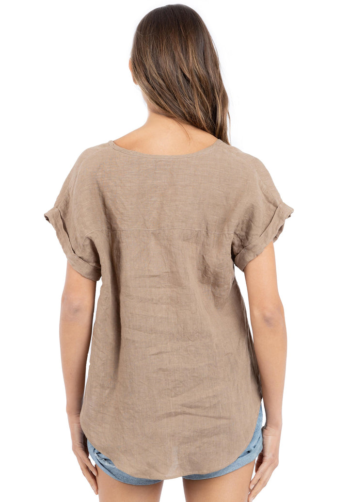 Martina Hazelnut, Sand Washed Linen T-Shirt