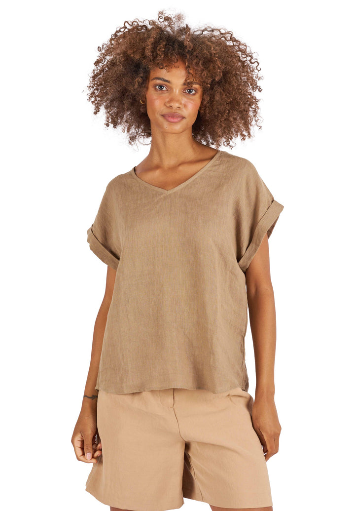 Martina Hazelnut Sand Washed Linen T-Shirt