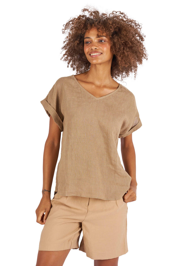 Martina Hazelnut Sand Washed Linen T-Shirt