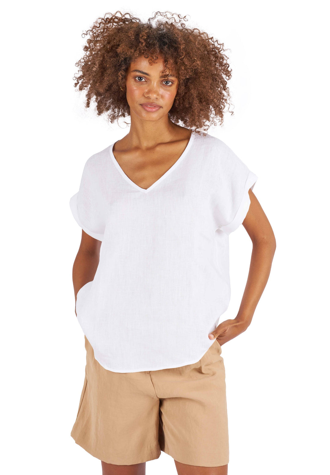 Martina White Sand Washed Linen T-Shirt