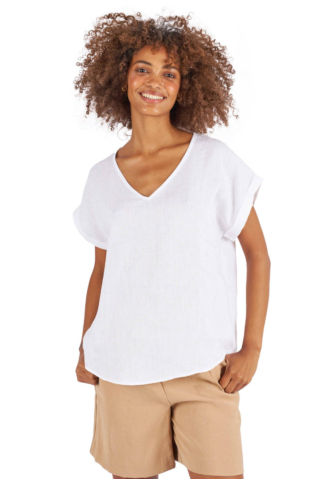 Martina White Sand Washed Linen T-Shirt