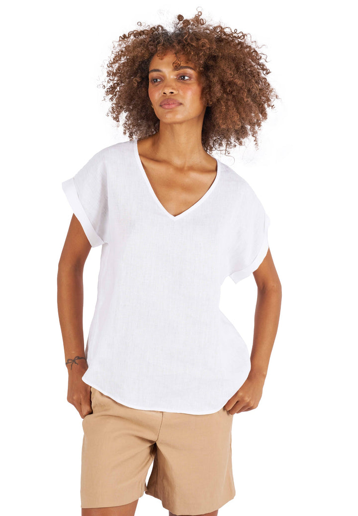 Martina White Sand Washed Linen T-Shirt